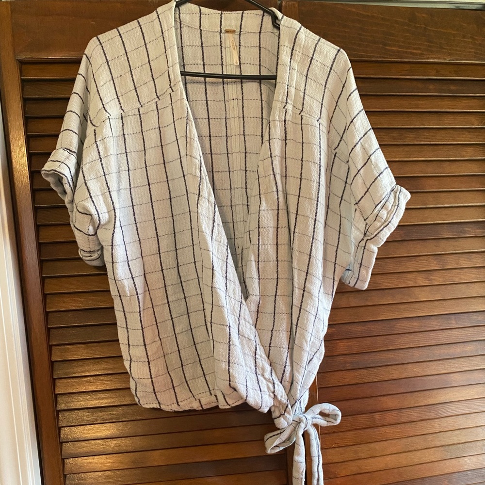 Free People Grid Point Side Tie Blouse
